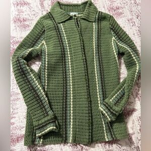 EARTHBOUND Olive and Cream Striped Oversized Cardigan